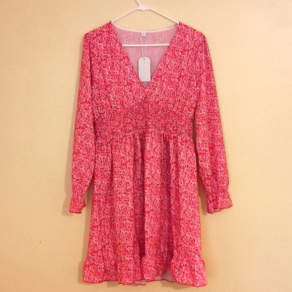 NWT Pink Floral Mini Dress - Picture 1 of 3